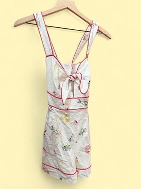 Caroline Constas White Mini Dress with Red Piping